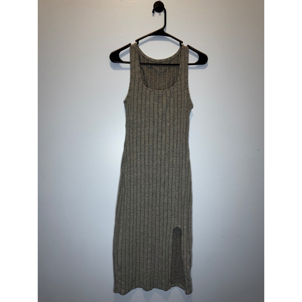 SHEIN Petite Beige Ribbed Knit Sleeveless Side Slit Midi Bodycon‎ Dress Size M
